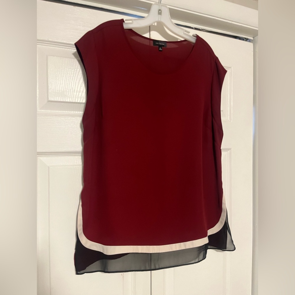 The Limited Burgundy Sheer Layered Blouse XL | Colorblock Hem